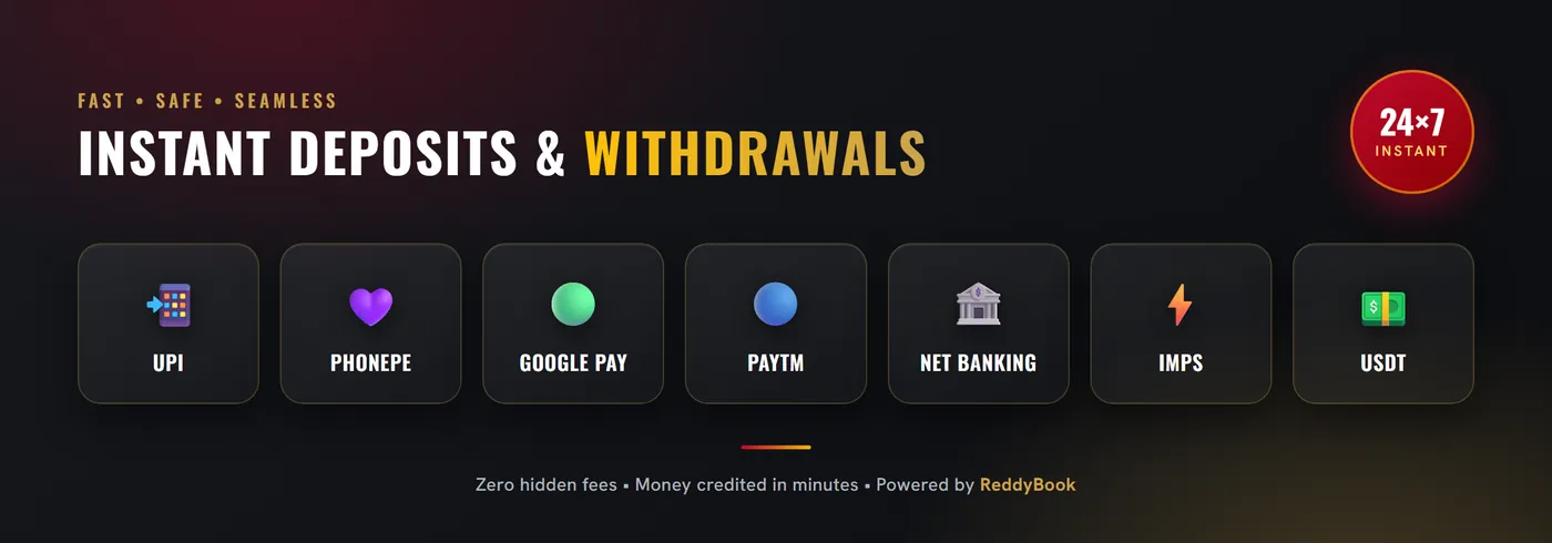 ReddyBook fast deposits and withdrawals UPI net banking instant payments