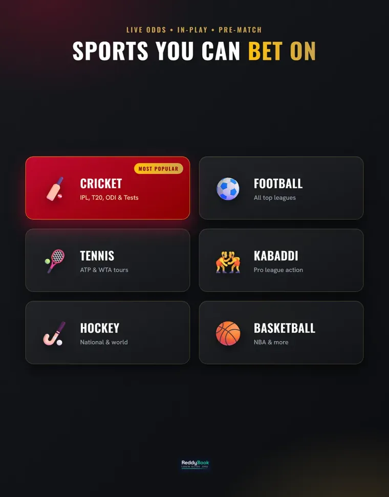 Cricket, football, tennis, kabaddi, hockey and basketball on ReddyBook